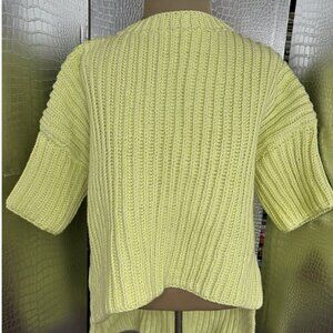 Victor Alfaro SAMPLE Knit Boatneck High Low Crop Sweater Women Bright Yellow